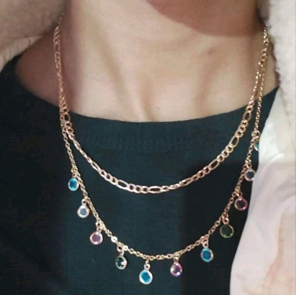 Gold layered necklace Boho colorful rhinestones Dainty Charm festival 💖2/$30 - Picture 15 of 15